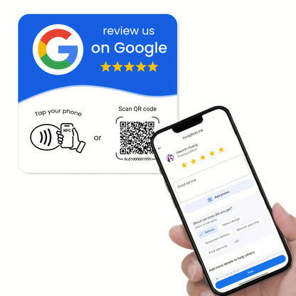 NFC 215 Square Google Review Card - Programmable 13.56MHz NFC Stand with Editable QR Code