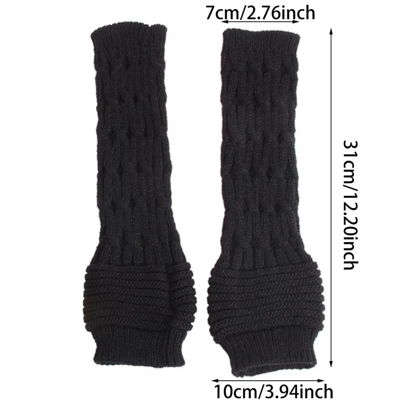 Women's Embroidered Knitted Long Fingerless Gloves - Warm Winter Hand Gloves for Girls, Guantes Invierno Mujer