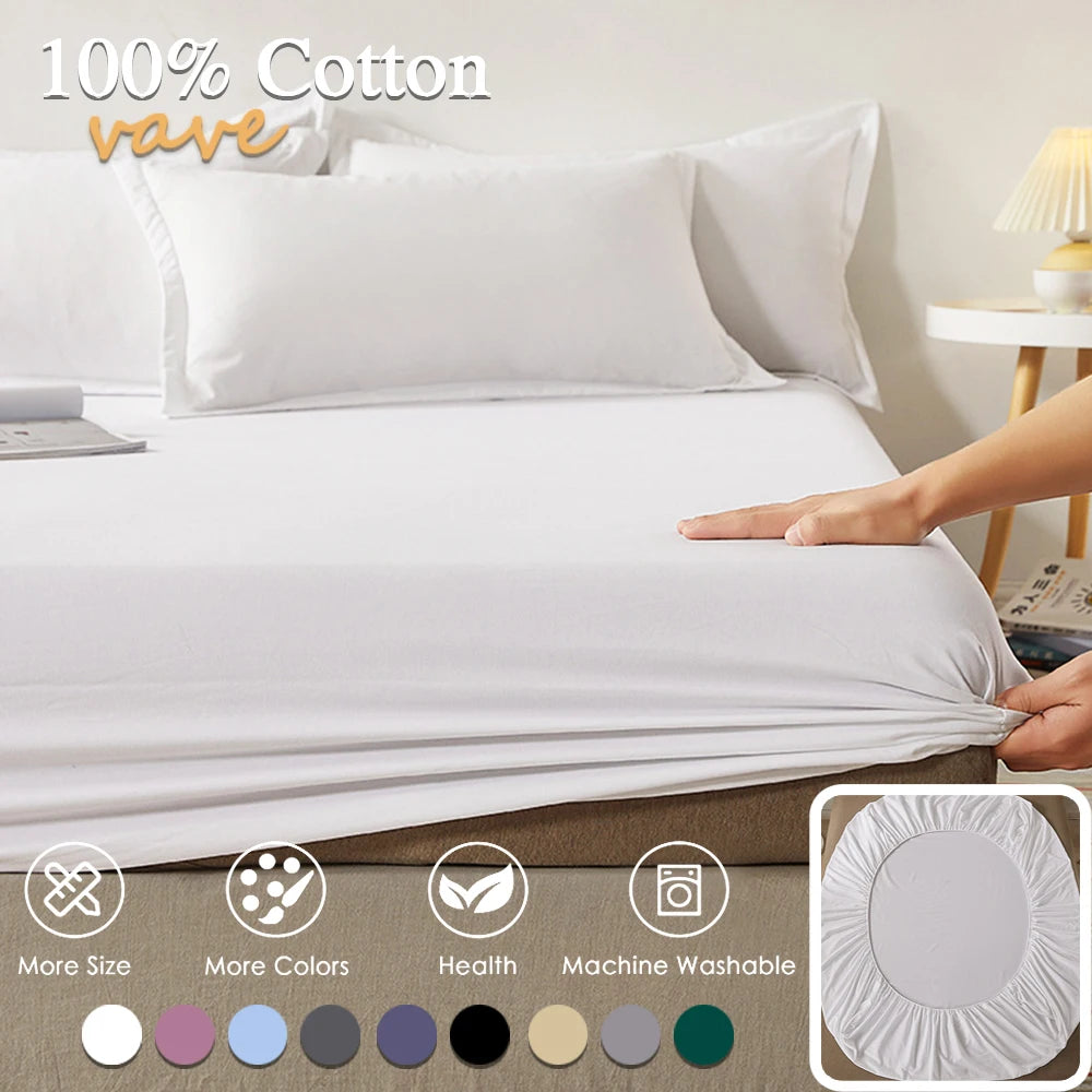 100% Cotton Fitted Sheet — Non-Slip, Adjustable Mattress Cover with Elastic Bands for Single, Double, Queen & King Beds (140/160/200cm)