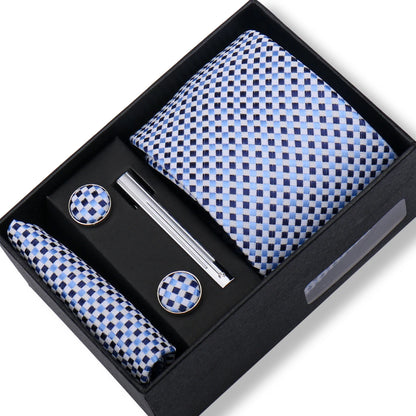 Men’s Green Tie Gift Box Set - Premium Business Necktie with Hanky, Cufflinks & Tie Clip for Wedding Formal Wear