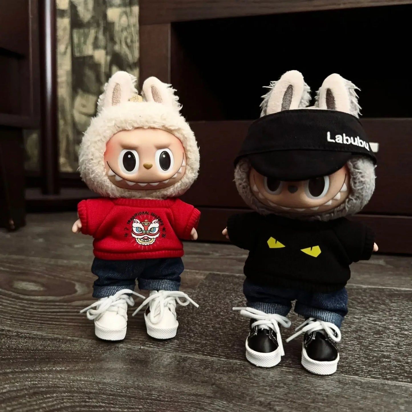 17cm Labubu Doll Clothes – Black Luxury Trendy Outfit with T-Shirt, Jeans & Shoes