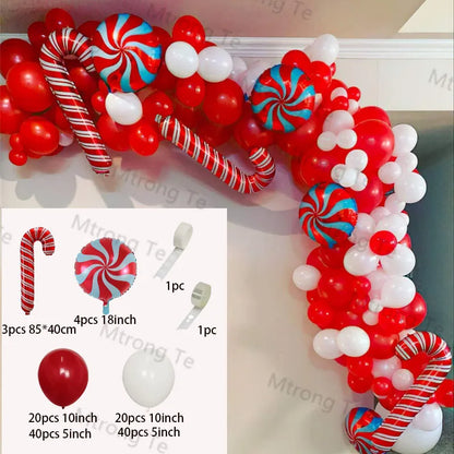 Christmas Balloon Garland Arch – Red & Green Balloons, Star, Santa, and Gift Box Foil Balloons for Xmas and New Year Decoration