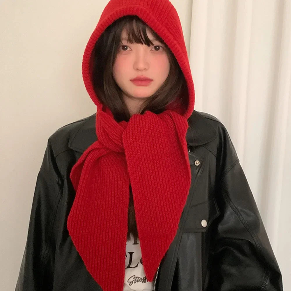 Y2K Balaclava Beanie Hat & Scarf – Thick Knit One-Piece Winter Neck Warmer Retro Style
