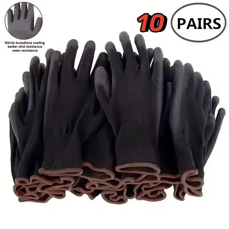10 Pairs Safety Work Gloves - Anti-Slip, Wear-Resistant ESD Protection for Gardening & Woodworking