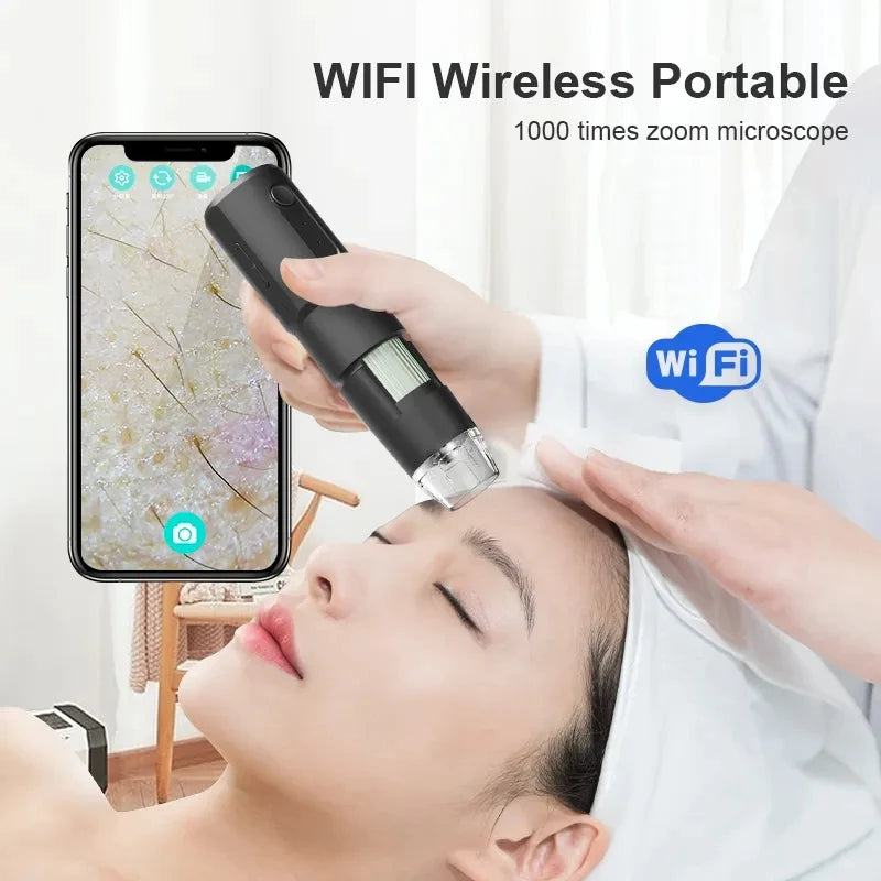 Portable 1000x Digital WiFi Wireless Microscope & Skin Scalp Analyzer for Mobile Phone Connection