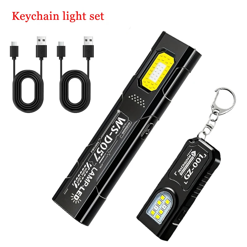 Mini COB LED Keychain Flashlight - USB C Rechargeable Waterproof Pocket Work Light for Camping, Walking & Outdoor Use