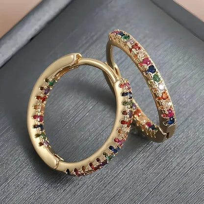 Colorful Zircon Round Earrings – Elegant Jewelry for Women, Stylish Daily & Party Wear Accessories