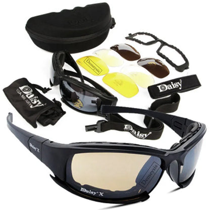 Daisy Tactical Polarized Glasses - Military Goggles Army Sunglasses with 4 Lens in Original Box, Men's Shooting Hiking Eyewear Gafas
