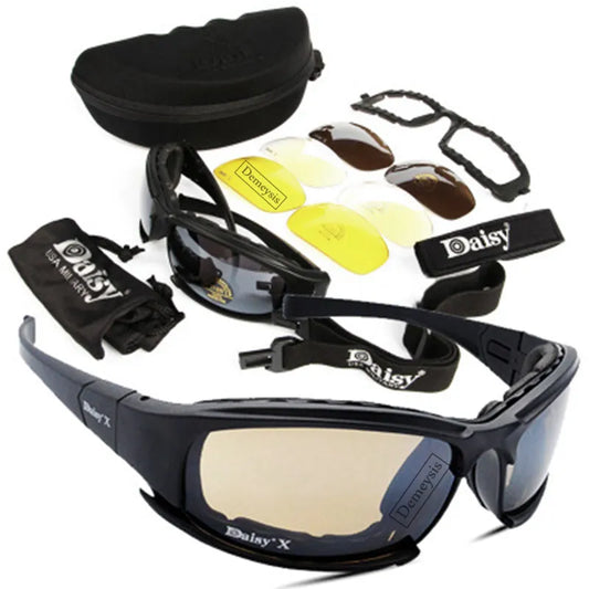 Daisy Tactical Polarized Glasses - Military Goggles Army Sunglasses with 4 Lens in Original Box, Men's Shooting Hiking Eyewear Gafas