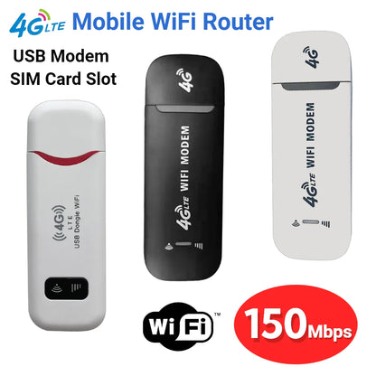 4G LTE USB Modem Dongle — 150Mbps Wireless WiFi Mobile Router with SIM Card Slot for Home & Office Pocket Hotspot