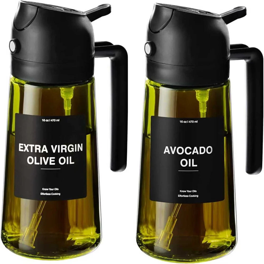 470ml Glass Oil Sprayer Bottle - 2-in-1 Olive Oil Dispenser and Cooking Spray Bottle with Stickers