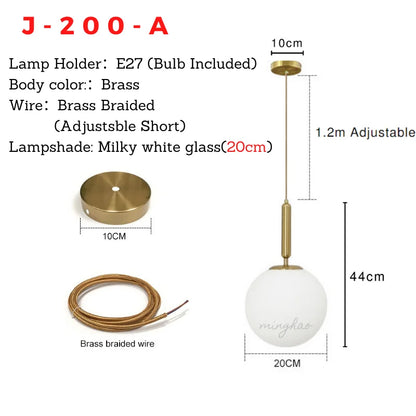 XCLuuHY Nordic Pendant Light - Modern Glass Ball Hanging Lamp for Living Room, Bedroom & Dining Room Decor