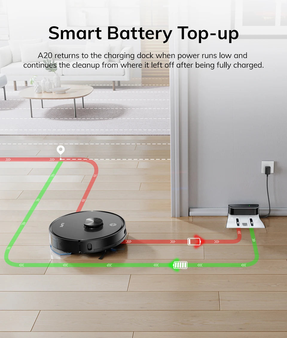 ILIFE A20 Robot Vacuum and Mop Combo – LiDAR Navigation, 3000Pa Suction, Smart Mapping, App/Alexa Control, Ideal for Pet Hair