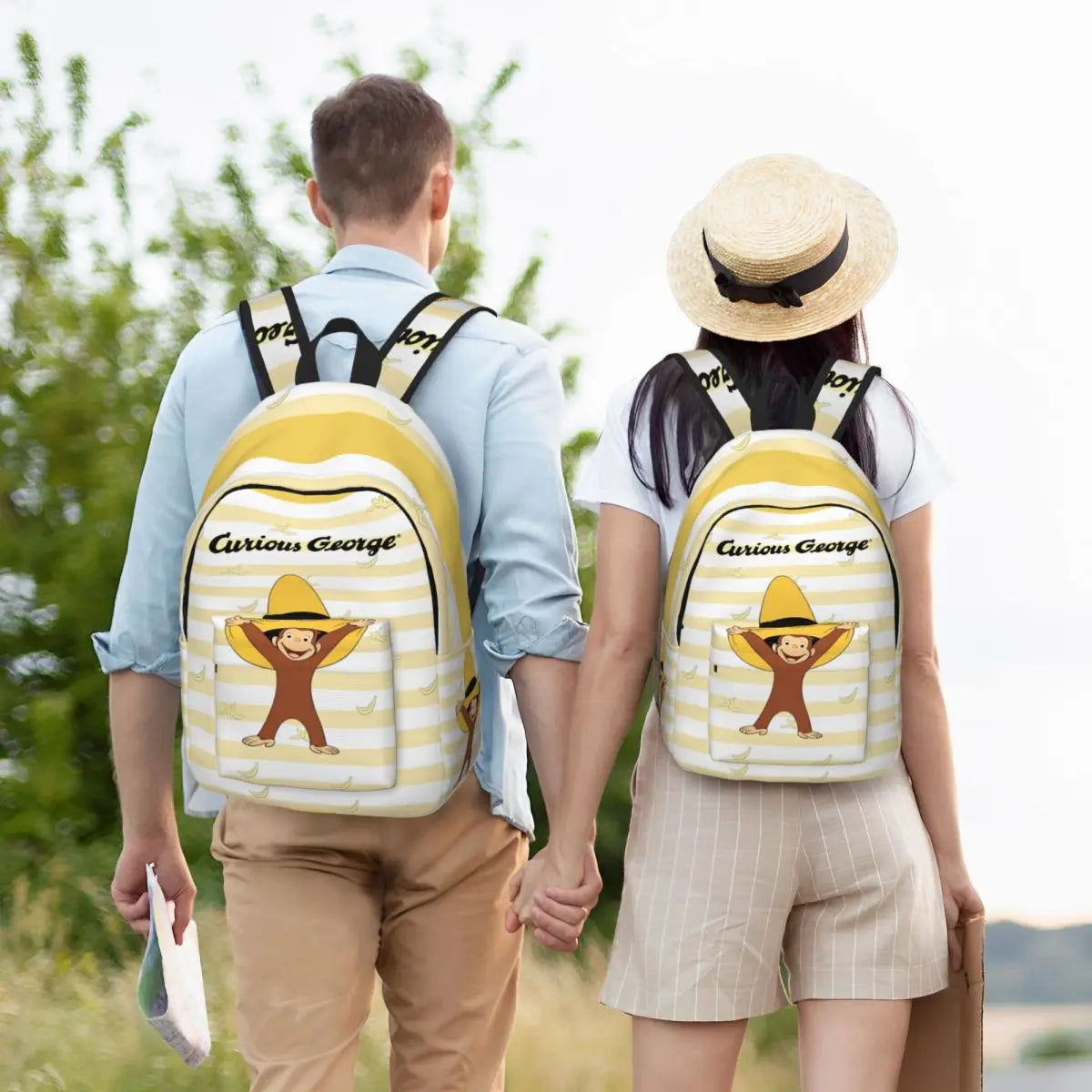 Curious George Cartoon Monkey Backpack - Casual Laptop Shoulder Bag for Students, Work, Travel & Outdoor Use