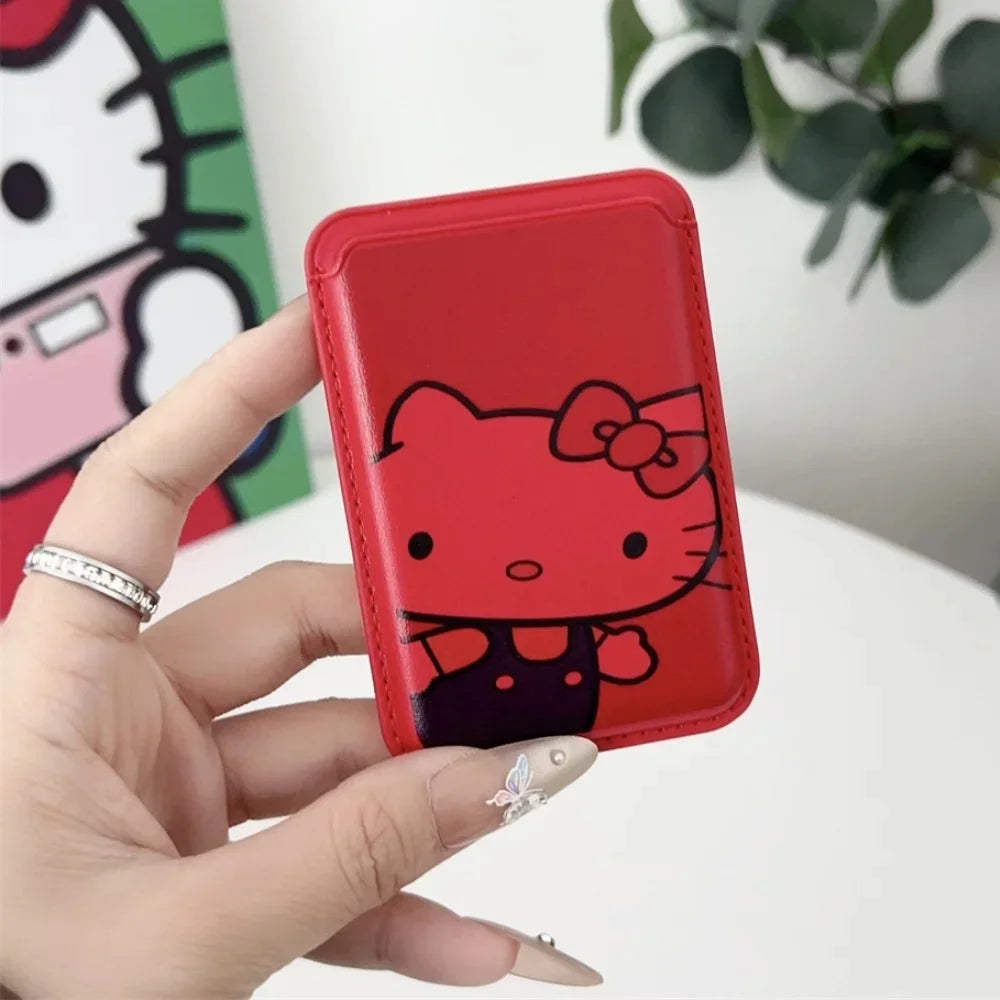 INS MagSafe Hello Kitty Wallet Card Holder Case for iPhone 17 / 16 / 15 / 14 / 13 Air Pro Max – Magnetic Card Clip Slim Wallet Phone Cover for Girls Gift Style Accessory