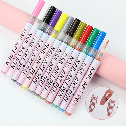 12-Piece Colorful Waterproof Nail Art Pens – DIY 3D Manicure Drawing Pens for Abstract Line Painting and Nail Design