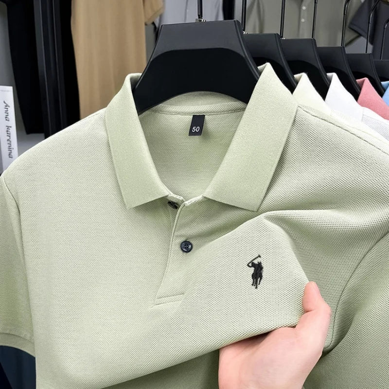 Men's 100% Cotton Luxury Polo Shirt - 2026 Summer Pony Embroidered Golf Casual Top