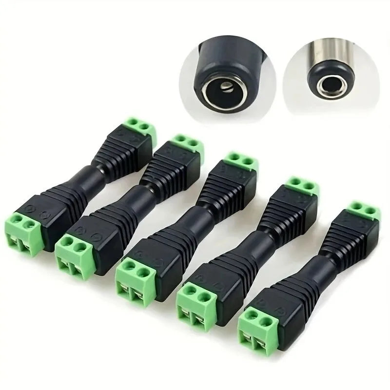 5-Pair 12V DC Power Connector Set - 2.1mm × 5.5mm Male & Female Barrel Plug Jack for LED Strips, Cameras & Power Supplies