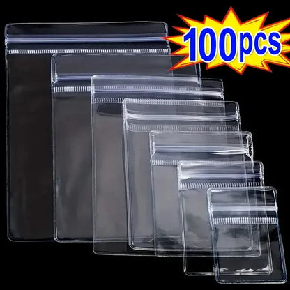 10/100pcs Thick PVC Jewelry Bags — Transparent Self-Sealing Pouches for Storage, Display & Anti-Oxidation Protection