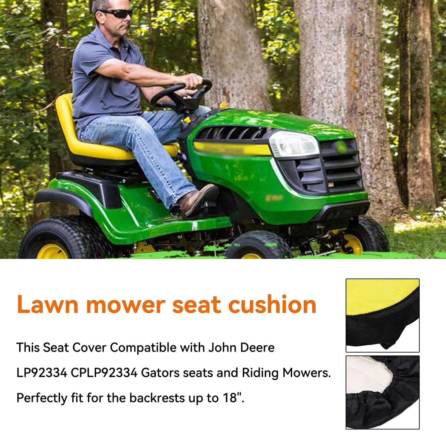Riding Lawn Mower Cushioned Seat Cover LP92334, Weatherproof Oxford 300 Tractor Seat Protector for John Deere Mower & Gator Seats up to 18"