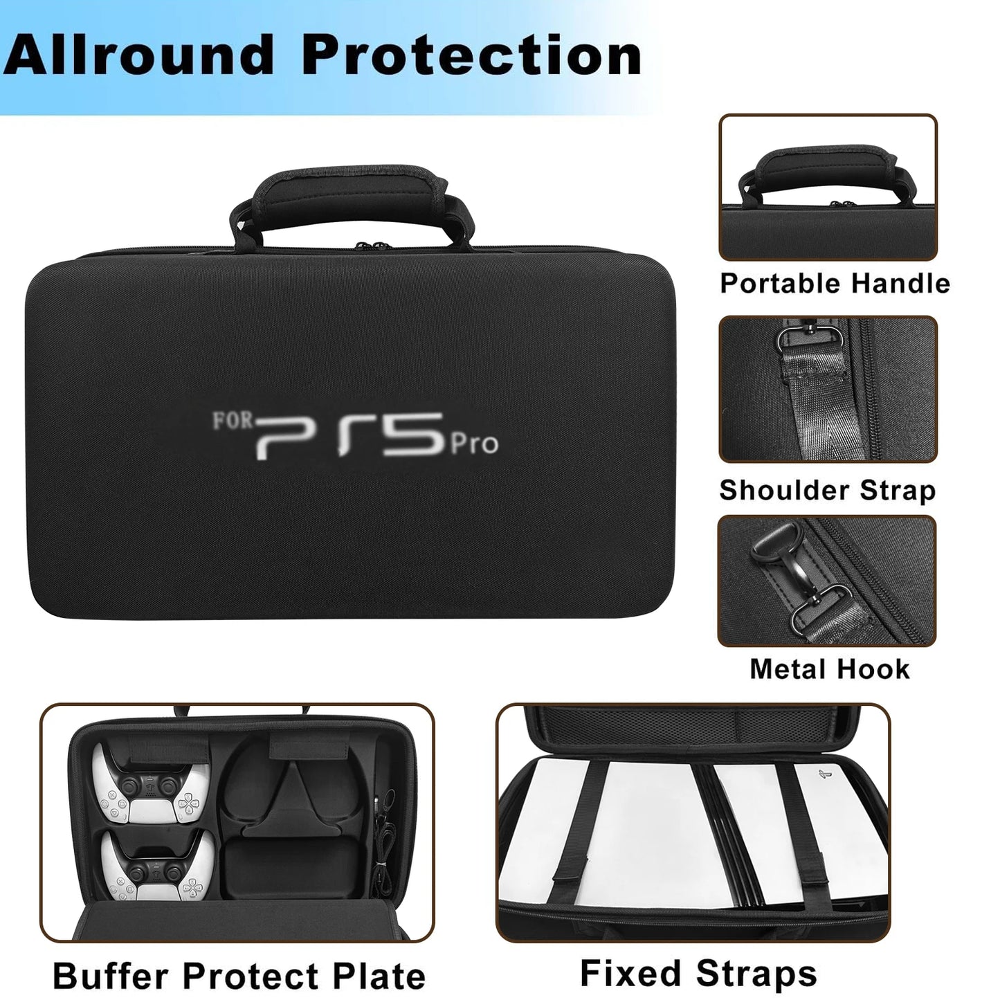 PS5 Pro Gaming Console Carrying Case - Large Capacity Organizer Bag with Shoulder Strap | Protective Storage Accessory