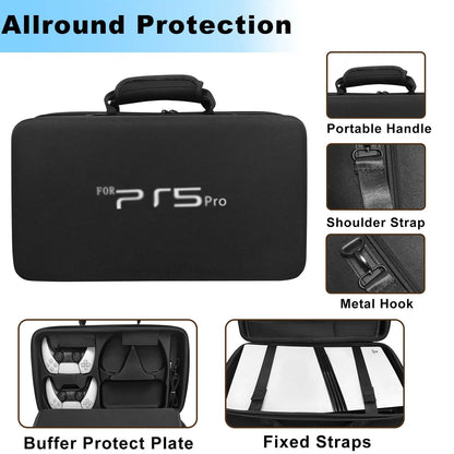 PS5 Pro Gaming Console Carrying Case - Large Capacity Organizer Bag with Shoulder Strap | Protective Storage Accessory