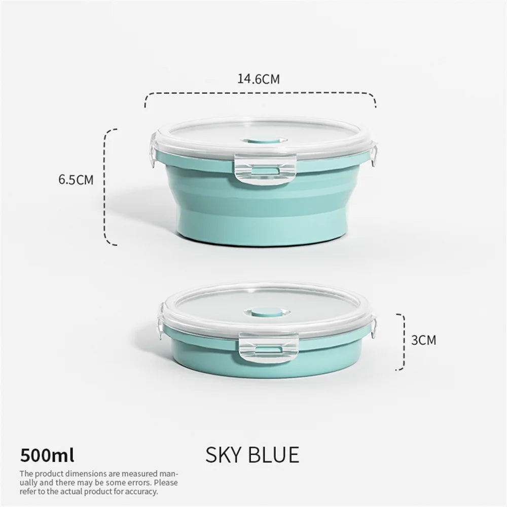 Collapsible Silicone Food Storage Container - Portable Lunch Box with Lid for Microwave & Freezer Use