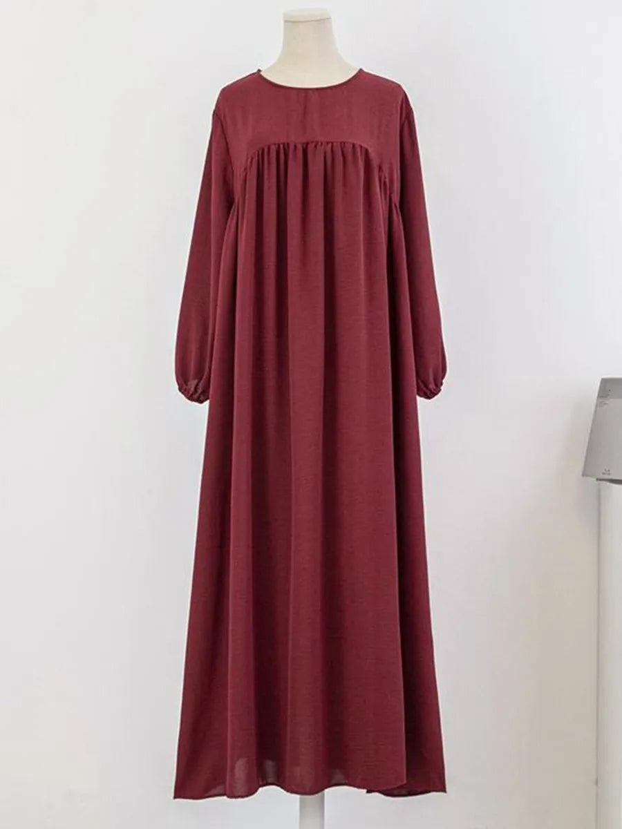 Muslim Women's Luxury Abaya Dress - Solid Color Modest Dubai-Style Kaftan for Ramadan & Special Occasions