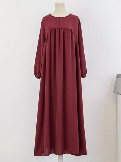 Muslim Women's Luxury Abaya Dress - Solid Color Modest Dubai-Style Kaftan for Ramadan & Special Occasions