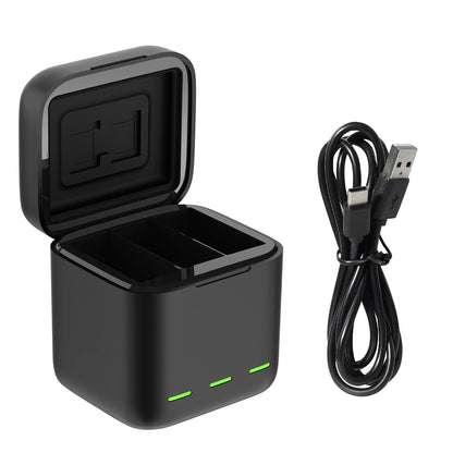 TELESIN 3-Slot Fast Battery Charger for GoPro Hero 13 – Portable Charging Dock for Action Camera Accessories