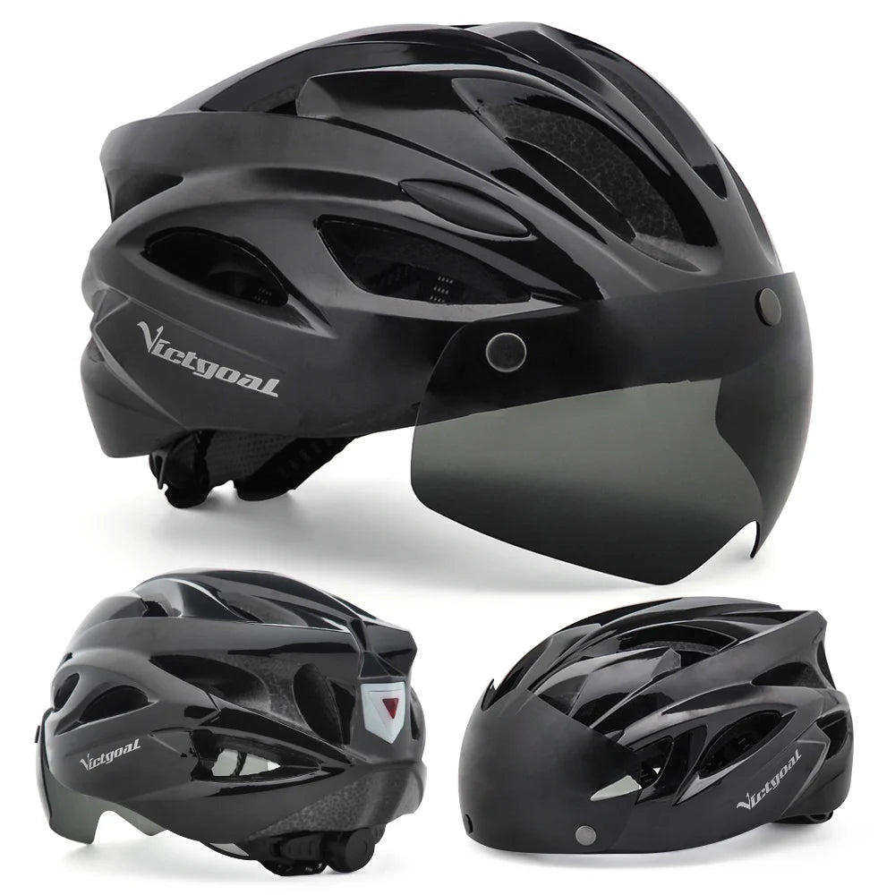 VICTGOAL Bicycle Helmet for Men - With Taillight, Magnetic Goggles, UV400 Lens & Sun Visor, MTB & Electric Scooter Bike Safety Helmet