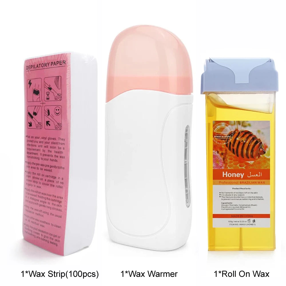 3 in 1 Roll-On Waxing Kit – Soft Wax Heater with Wax Cartridges & Strips for Hair Removal