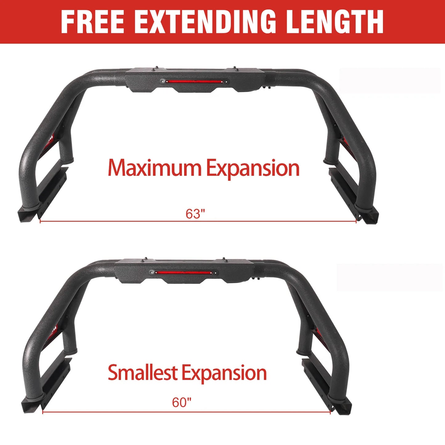 Adjustable Roll Bar Sport Rack – Removable Chase Roof Rack Bed Bar for F-150, Silverado, Ram & Tacoma Trucks
