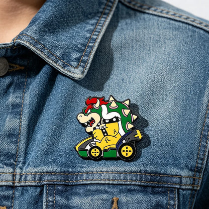 Dinosaur Racing Kart Enamel Brooch - Classic Game Character Metal Lapel Pin Collectible Gift for Fans