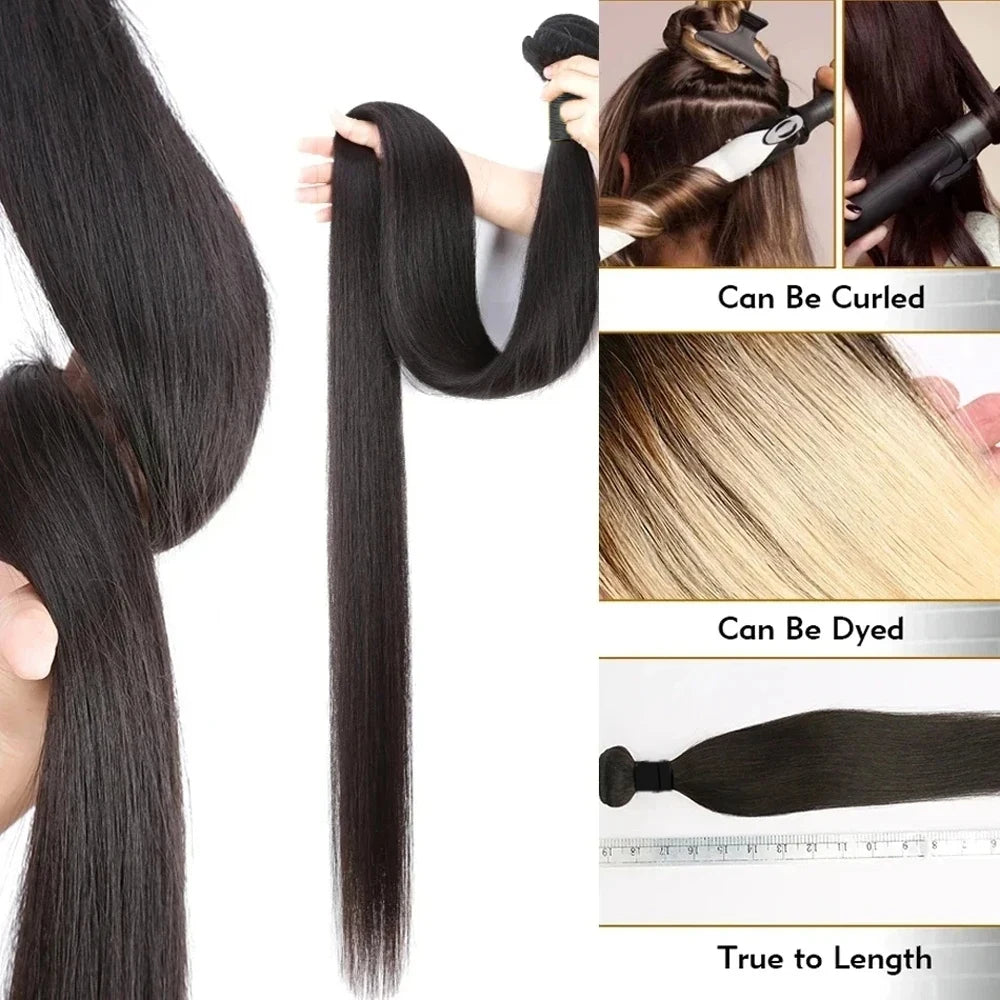 Rosabeauty Hair Straight Lace Closure Bundles – 28-40 Inch, 100% Natural Brazilian Remy Human Hair Deal for Women