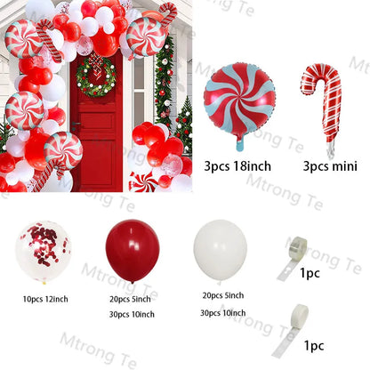 Christmas Balloon Garland Arch – Red & Green Balloons, Star, Santa, and Gift Box Foil Balloons for Xmas and New Year Decoration