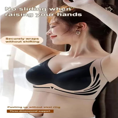 Seamless Push-Up Bra for Women – Wireless Gathered Support Full Coverage Comfort Bra with Adjustable Straps Anti-Sagging Soft Underwear
