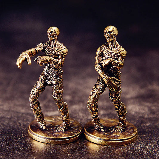 Brass Zombie Statue Figurine - Vintage Golden Metal Corpse Shape Walking Dead Miniature Display Ornament with Base Home Decor