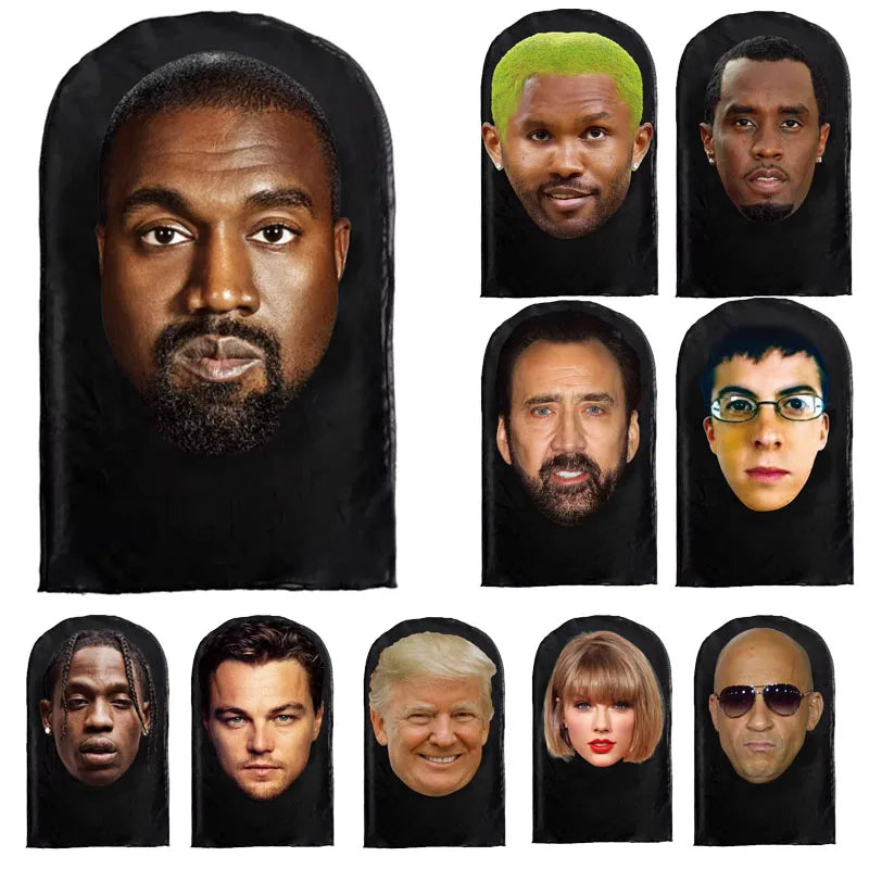 3D Printed Kanye Mask – Elastic Mesh Full Face Cosplay & Party Hood for Men & Women, Hip Hop Streetwear Balaclava
