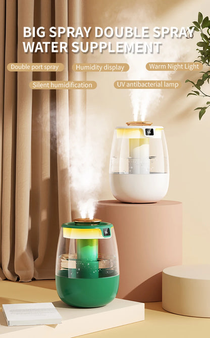1300ML Air Humidifier – Double Spray Port Essential Oil Diffuser with USB & Light for Home and Office