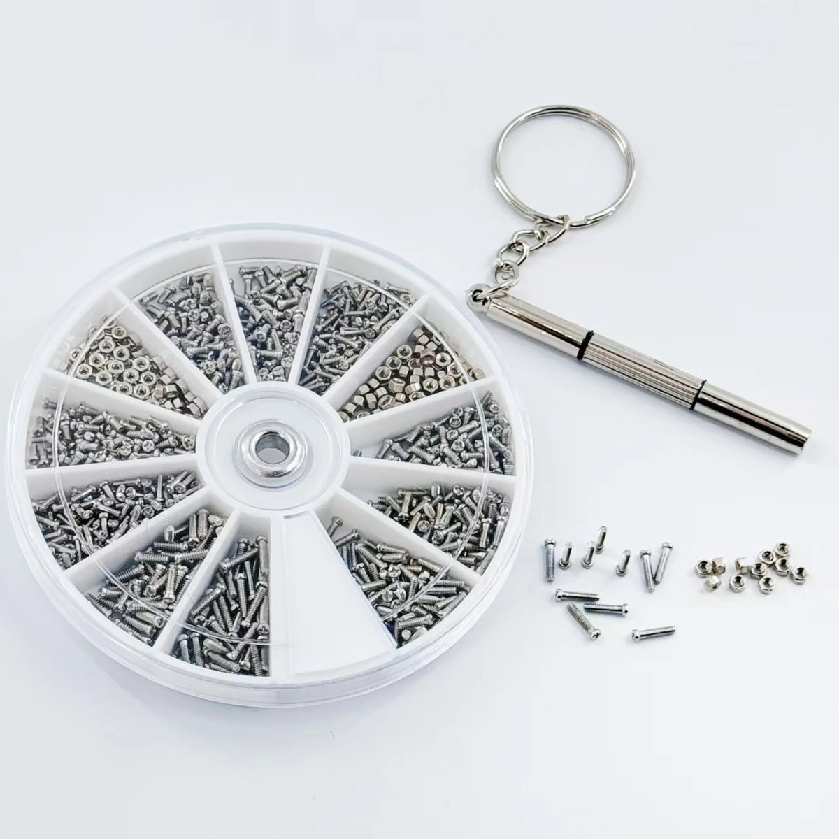 12-Size Mini Screw & Nut Assortment Kit - M1 to M1.6 Watch, Eyeglass Frame & Precision Repair Set