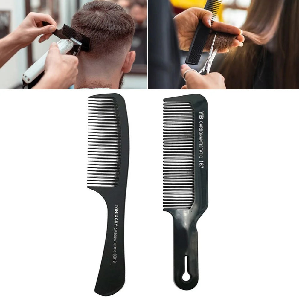 Black Flattop Hair Cutting Comb – Wide Tooth Professional Barber Hair Clipper & Salon Hairdressing Carbon Comb for Men