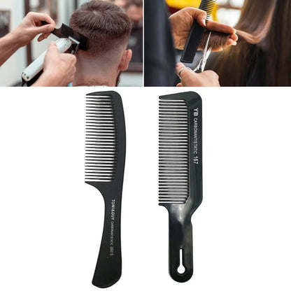 Black Flattop Hair Cutting Comb – Wide Tooth Professional Barber Hair Clipper & Salon Hairdressing Carbon Comb for Men