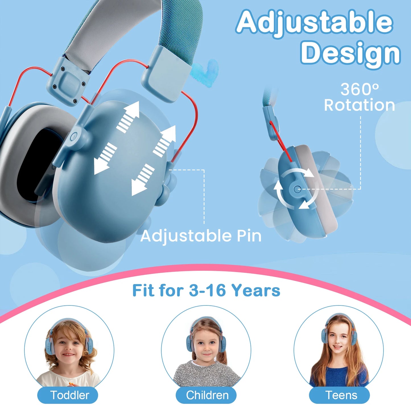 Adjustable Kids Noise Reduction Earmuffs – Baby Ear Protection with 25dB NRR Safety Muffs