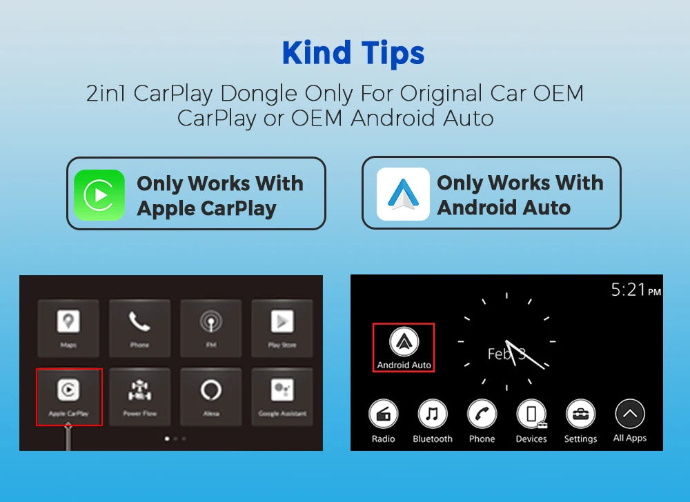 PLAYAIBOX Wireless CarPlay Adapter – 2-in-1 Dongle for Wireless CarPlay & Android Auto for iPhone & Android (Benz, Audi, Kia, Chery, Jeep)