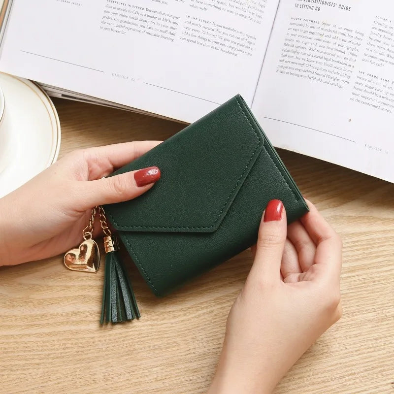 Fashion Short Women’s PU Leather Wallet – Luxury Tassel Hasp Small Coin Purse & Card Holder Pouch