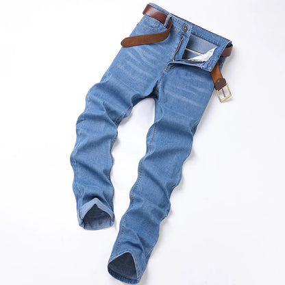 Men’s Casual Comfortable Jeans – Straight Loose Fit High Waist Elastic Trousers for All Seasons & Office Wear