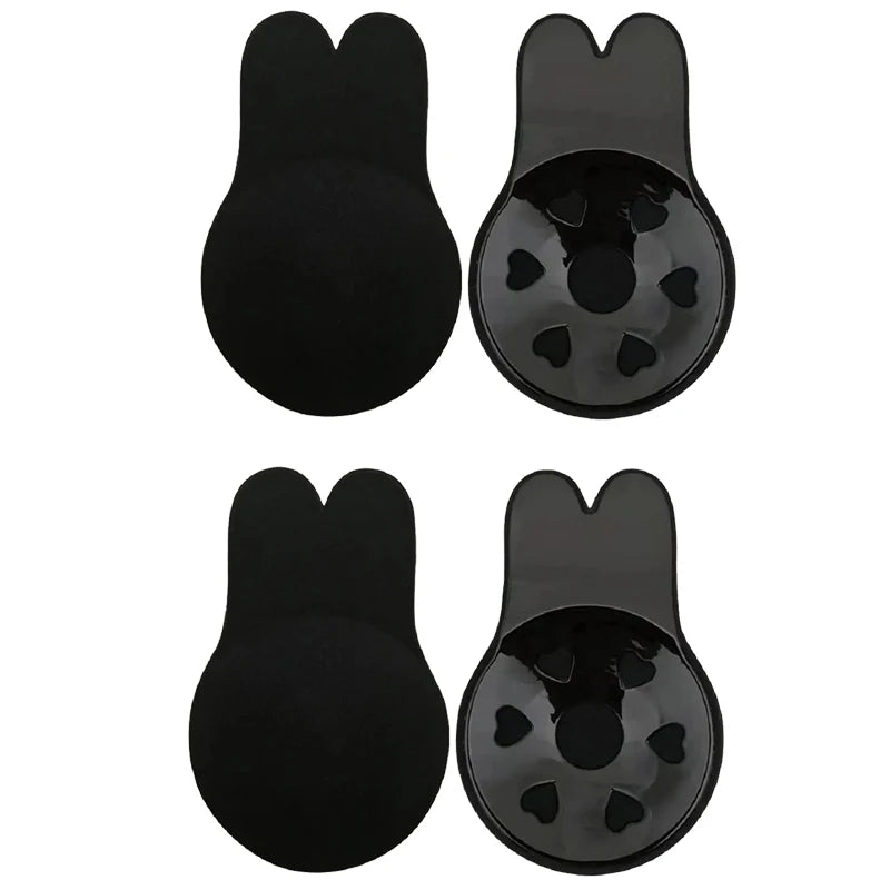 Women's Push-Up Silicone Invisible Bra – Strapless Self-Adhesive Lift Tape with Reusable Rabbit Nipple Covers