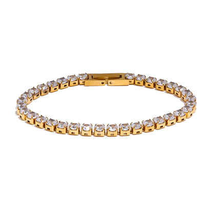 Yhpup 4mm Cubic Zirconia Chain Bracelet – Stainless Steel Shiny Bangle for Women, Premium Waterproof Fashion Jewelry