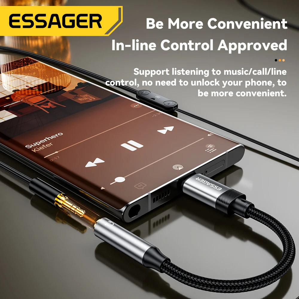 Essager 2-in-1 Audio Adapter – Lightning & USB-C to 3.5mm Jack for iPhone, Xiaomi, OnePlus, OTG Aux Cable
